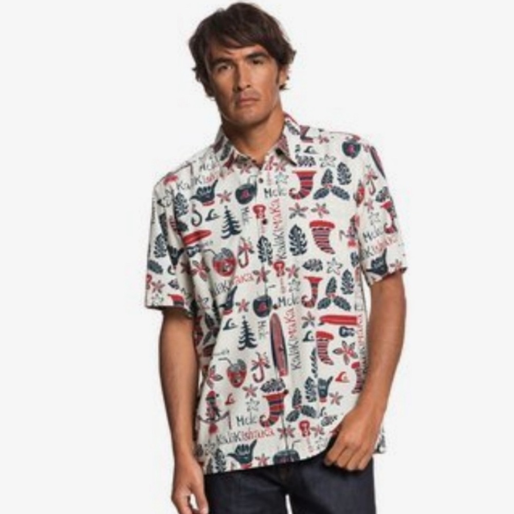 Quicksilver Waterman Men's Mele Kalikimaka Christmas Hawaiian Shirt XL